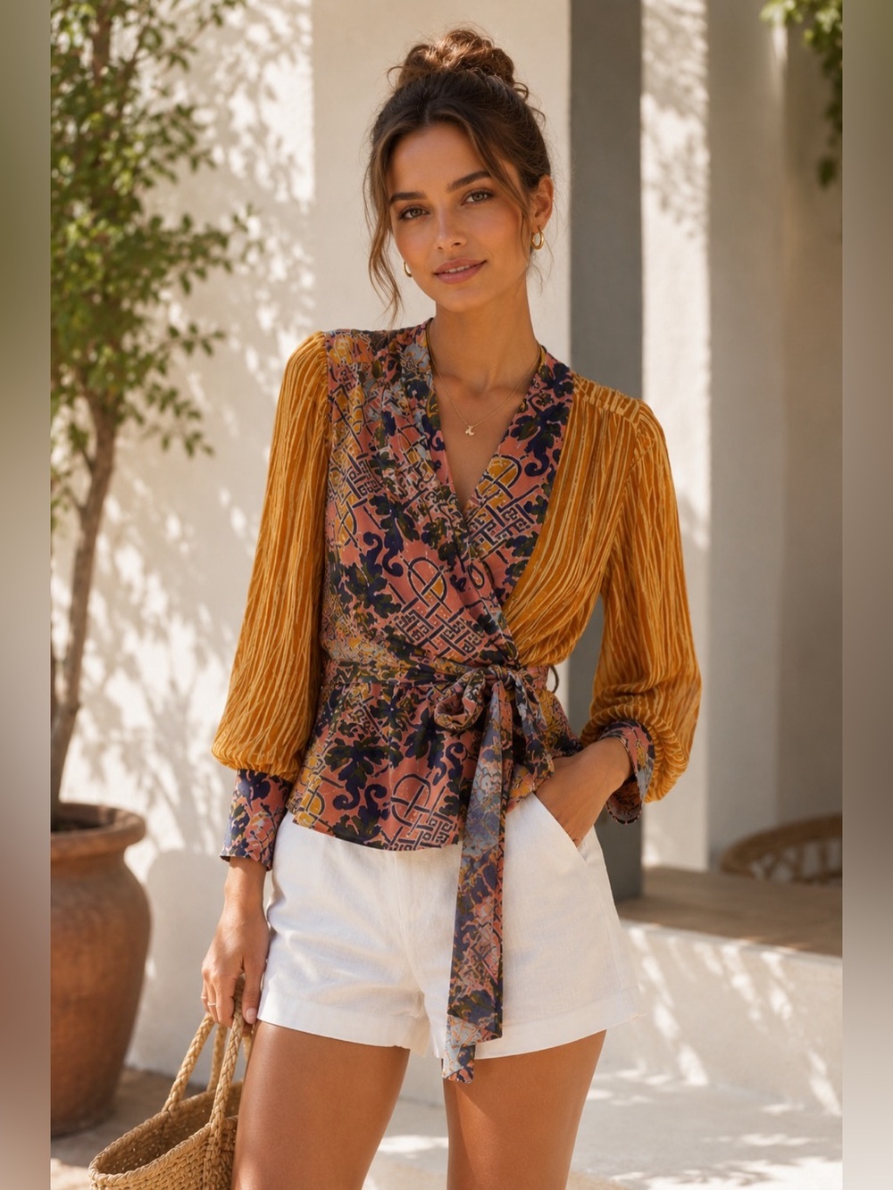 Anthropologie Moulinette Soeurs Velvet Burnout Patchwork Wrap Blouse Size S